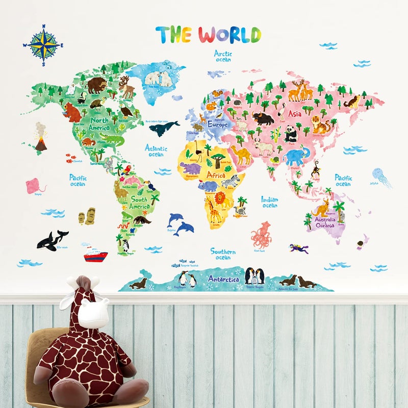 DECOWALL SG2-1615S Animal World Map Kids Wall Decals Wall Stickers Peel and Stick Removable Wall Stickers for Kids Nursery Bedroom Living Room (Large) - Image 4