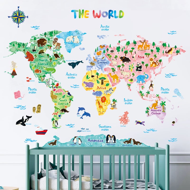 DECOWALL SG2-1615S Animal World Map Kids Wall Decals Wall Stickers Peel and Stick Removable Wall Stickers for Kids Nursery Bedroom Living Room (Large) - Image 3