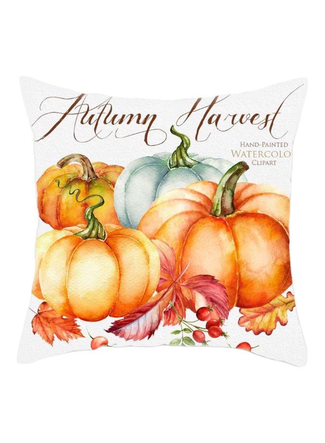 NIBEMINENT Pumpkin Printed Cushion Cover White/Orange/Green 45x45cm