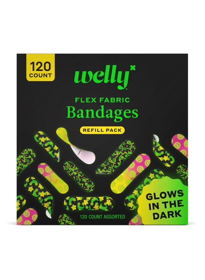 Welly Bandage Glow-in-The-Dark Refill Pack | Adhesive Flexible Fabric Bandages | Assorted Shapes and Patterns for Minor Cuts, Scrapes, and Wounds - 120 Count - Image 1