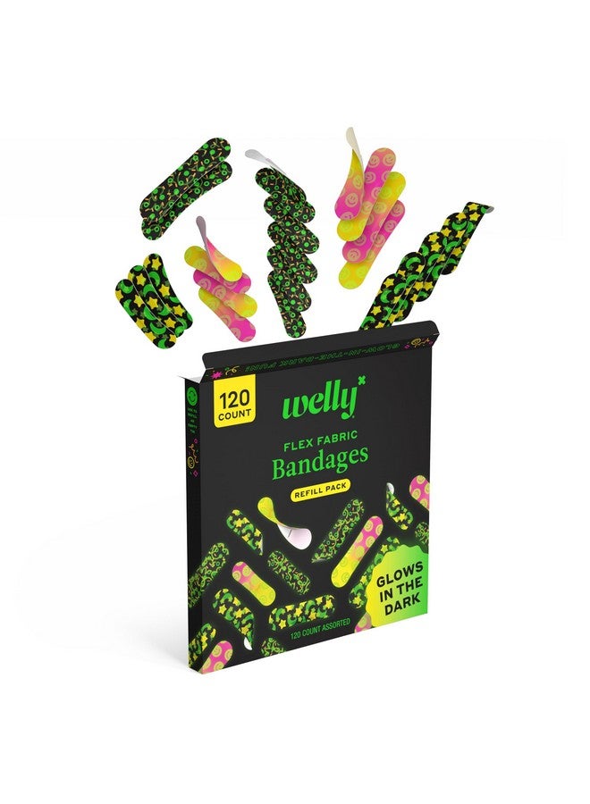 Welly Bandage Glow-in-The-Dark Refill Pack | Adhesive Flexible Fabric Bandages | Assorted Shapes and Patterns for Minor Cuts, Scrapes, and Wounds - 120 Count - Image 5