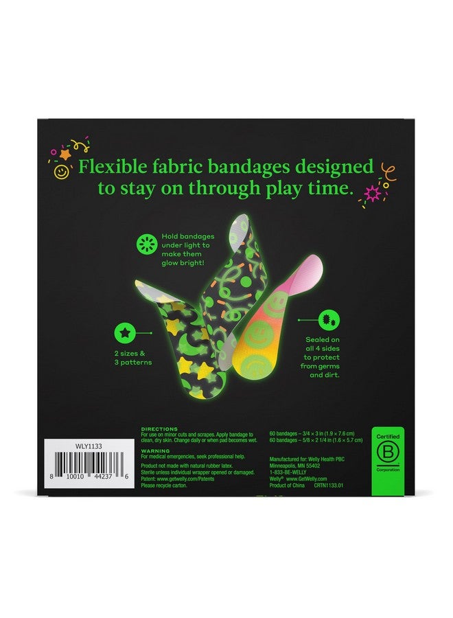 Welly Bandage Glow-in-The-Dark Refill Pack | Adhesive Flexible Fabric Bandages | Assorted Shapes and Patterns for Minor Cuts, Scrapes, and Wounds - 120 Count - Image 4