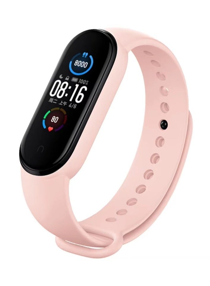 Strap Silicone Band For Xiaomi Mi Band 7/6/5 Breathable Strap Replacement Bracelet (Pink)