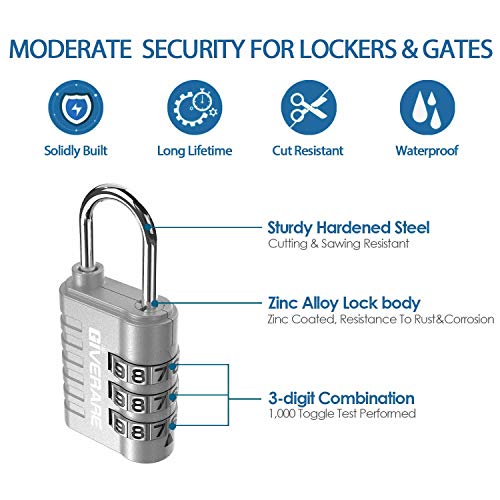 GIVERARE 8 Pack Combination Lock, 3-Digit Padlock Keyless, Resettable Luggage Locks for Backpack, Gym & School & Employee Locker, Weatherproof Travel Lock for Fence, Backyard Gate, Hasp, Case-Silver - Image 3
