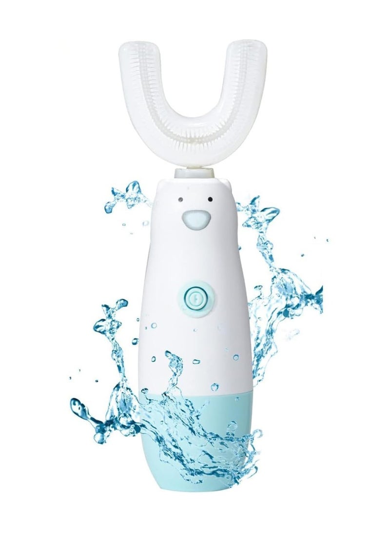 فرشاة أسنان كهربائية للأطفال، فرشاة أسنان للرضع مقاومة للماء تعمل بالبطارية، فرشاة أسنان أوتوماتيكية اهتزازية بزاوية 360 على شكل U للأطفال من عمر 2 إلى 7 سنوات للأولاد والبنات (أزرق) - Image 1