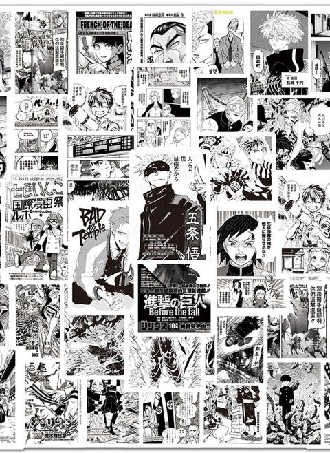 Anime Black White Stickers, 25 Pieces, No repeat