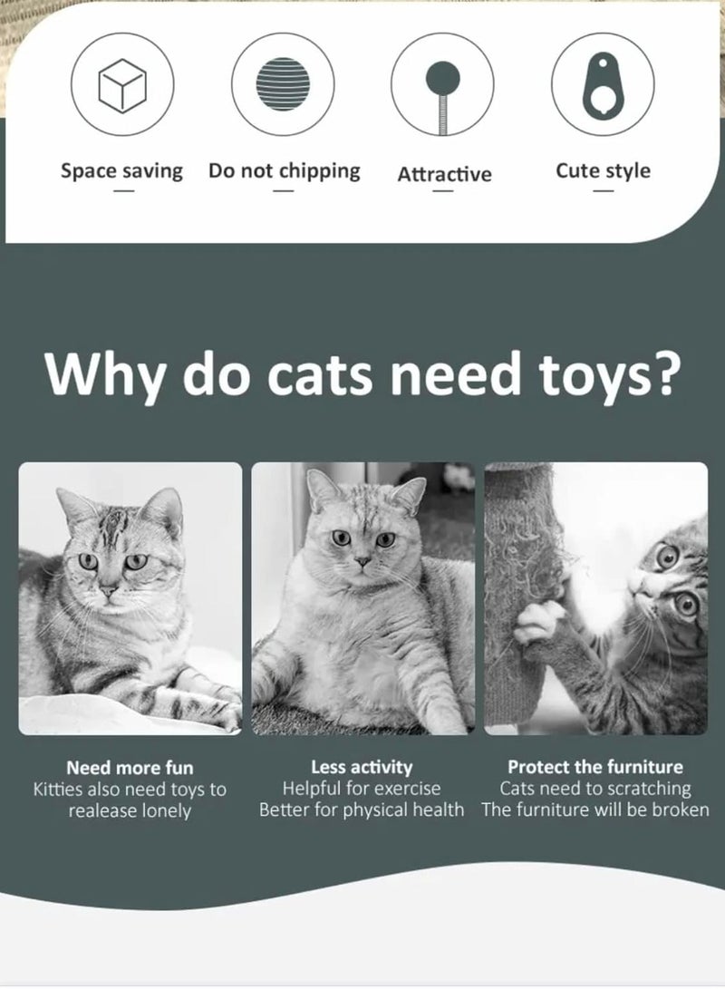 ليموس كرة خدش القطط 2 في 1 مصنوعة من السيزال الطبيعي المتين وكرة زنبركية قابلة للفصل من القطيفة قطعتان - Image 5