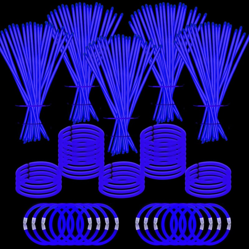 YOFOBU 500 PCS Blue Glow Stick Bracelets Necklaces 8 Glowsticks with Connectors Glow in The Dark Party Supplies Light Up Neon Party Favor for Christmas New Year Valentines Day July 4th Gender Reveal - Image 3