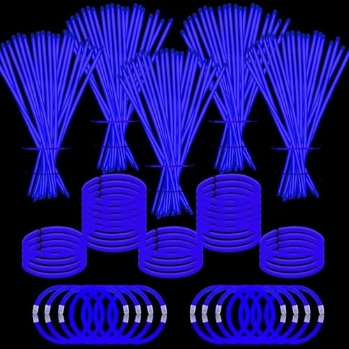 YOFOBU 500 PCS Blue Glow Stick Bracelets Necklaces 8 Glowsticks with Connectors Glow in The Dark Party Supplies Light Up Neon Party Favor for Christmas New Year Valentines Day July 4th Gender Reveal - Image 1