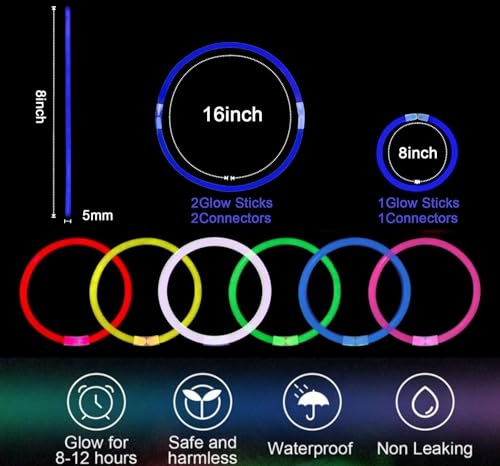 YOFOBU 500 PCS Blue Glow Stick Bracelets Necklaces 8 Glowsticks with Connectors Glow in The Dark Party Supplies Light Up Neon Party Favor for Christmas New Year Valentines Day July 4th Gender Reveal - Image 5
