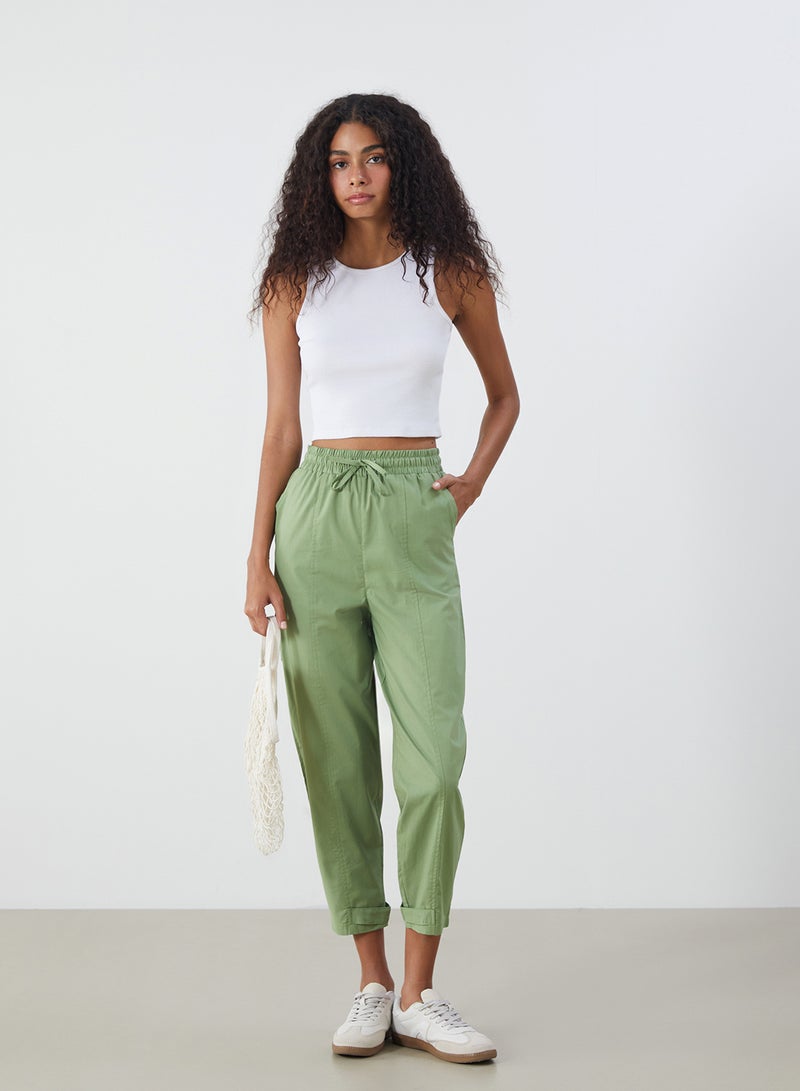LC WAIKIKI Elasticated Waist Poplin Women's Trousers - Image 1