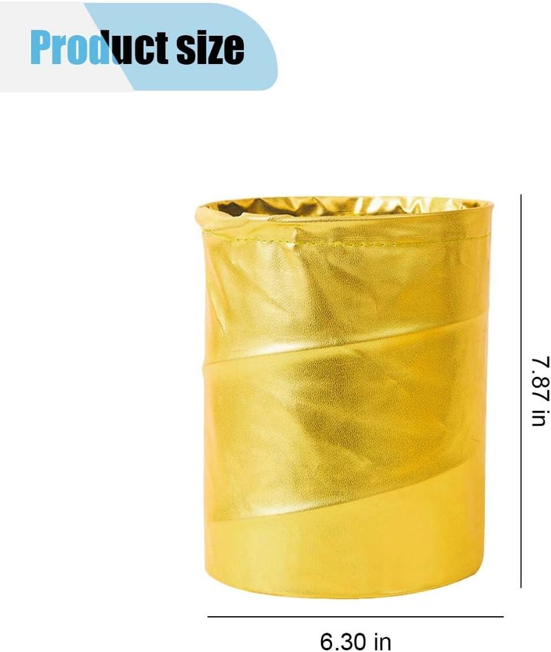 LHDOS Car Trash Can, PU Leather Waterproof Leak Proof Car Garbage Can, Collapsible Pop Up Car Trash Bin, Multipurpose Foldable Car Trash Bag, Portable Storage Bag for Car Interior Hanging (Gold) - Image 1