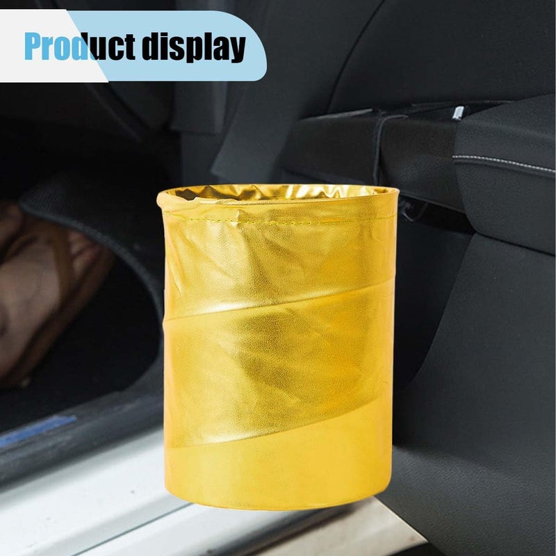 LHDOS Car Trash Can, PU Leather Waterproof Leak Proof Car Garbage Can, Collapsible Pop Up Car Trash Bin, Multipurpose Foldable Car Trash Bag, Portable Storage Bag for Car Interior Hanging (Gold) - Image 4
