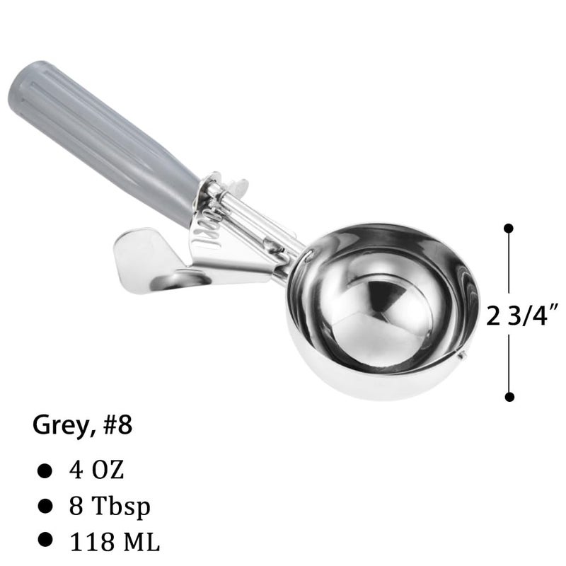 Saebye Portion Scoop - #8 (4 oz) - Disher, Large Cookie Scoop, Food Scoops, Muffin Scoops - Portion Control - 18/8 Stainless Steel, Grey Handle - Image 2