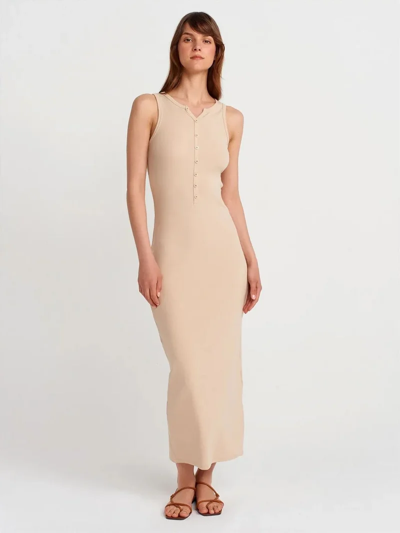Dilvin DILVIN Ribbed Cotton Blend Sleeveless Maxi Dress