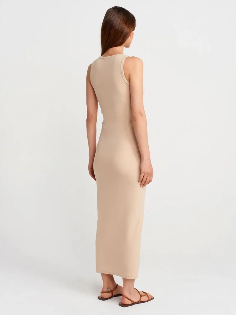 Dilvin DILVIN Ribbed Cotton Blend Sleeveless Maxi Dress