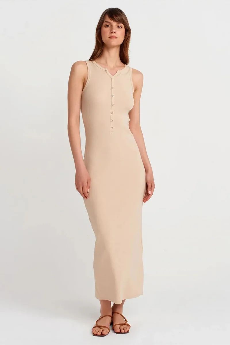 DILVIN Ribbed Cotton Blend Sleeveless Maxi Dress