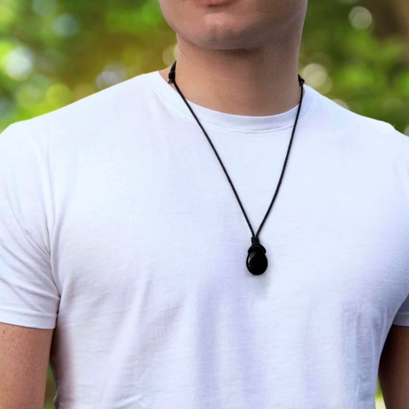Luck Strings Natural Black Tourmaline Pendant Necklace Energy Shield Protection Jewelry Cord necklace Men Women - Image 2