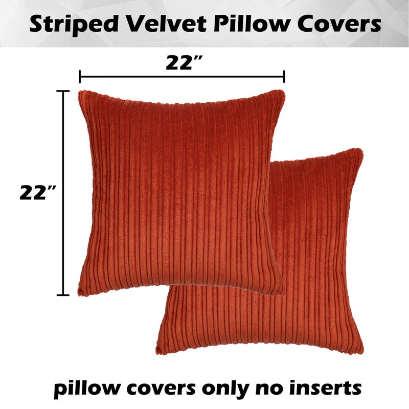 K KEVIN TEXTILE Kevin Textile Fall Pillow Covers Square Striped Corduroy Autunm Decor Couch Cushion Pillowcases for Living Room Toddler  2 Packs  Burnt Brick (55x55 cm  22 inch)  - Image 5