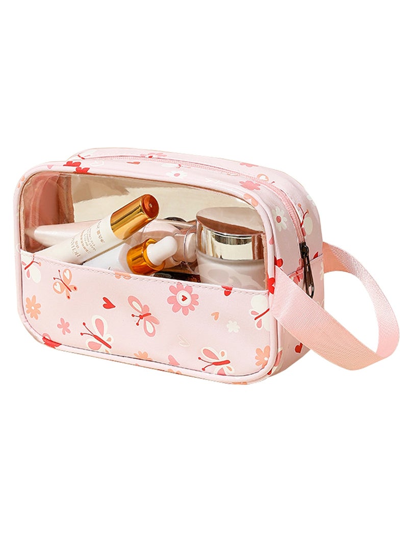جيكون الوردي زهرة شفافة ماكياج حقيبة ، تسا المعتمدة الزينة حقيبة للسفر ، بك و بو للماء السفر الحقيبة مع سستة للرجال والنساء تحمل على السفر أساسيات التجميل حقيبة - Image 1