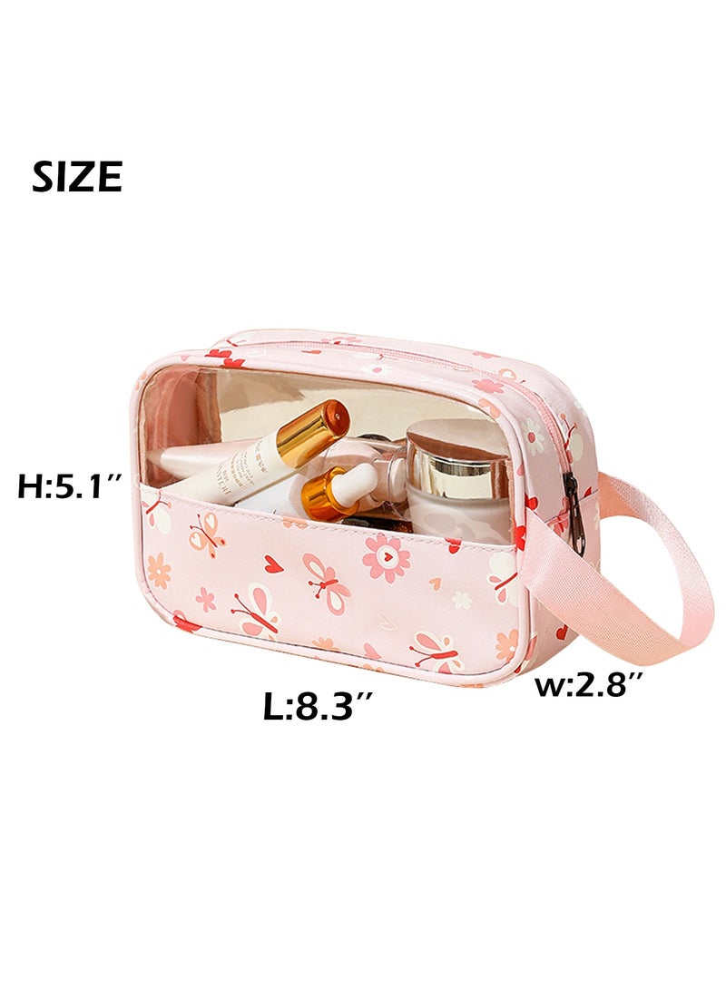 جيكون الوردي زهرة شفافة ماكياج حقيبة ، تسا المعتمدة الزينة حقيبة للسفر ، بك و بو للماء السفر الحقيبة مع سستة للرجال والنساء تحمل على السفر أساسيات التجميل حقيبة - Image 2