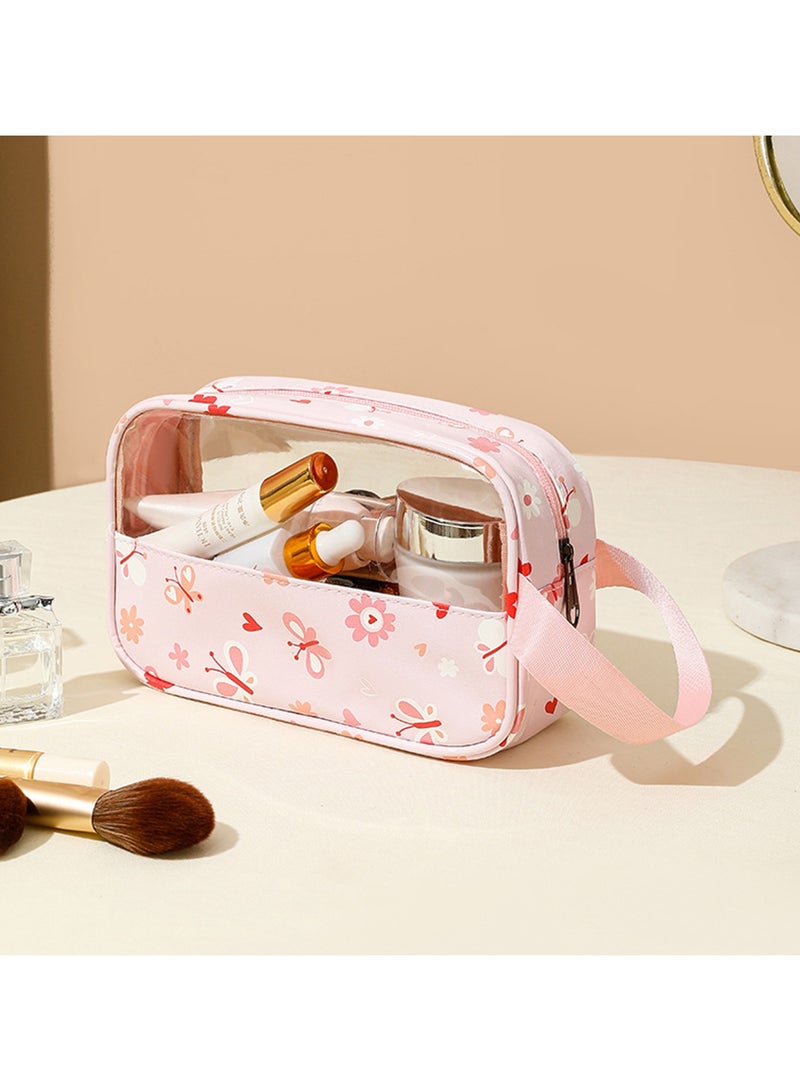 جيكون الوردي زهرة شفافة ماكياج حقيبة ، تسا المعتمدة الزينة حقيبة للسفر ، بك و بو للماء السفر الحقيبة مع سستة للرجال والنساء تحمل على السفر أساسيات التجميل حقيبة - Image 3