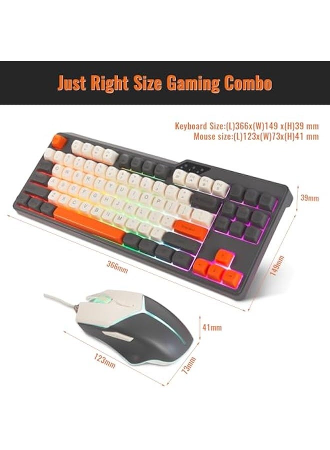 80% Gaming Keyboard and Mouse Combo, Compact 87-Key LED Backlit Keyboard, Lightweight 3200DPI Mouse, Mechanical Feel Anti-ghosting Wired Gaming Set for PC PS5 Xbox Gamer Office - Grey - Image 5