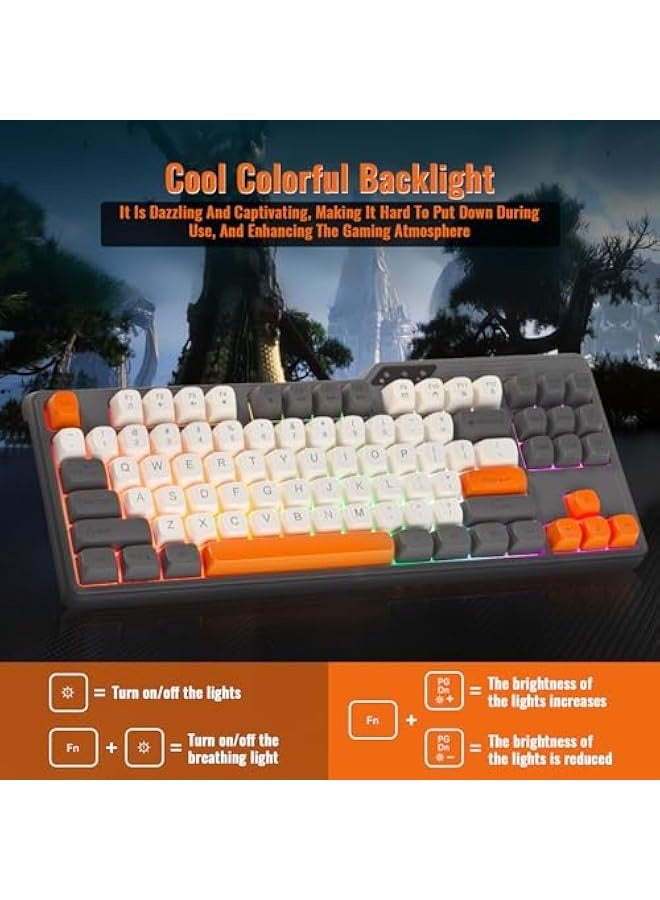 80% Gaming Keyboard and Mouse Combo, Compact 87-Key LED Backlit Keyboard, Lightweight 3200DPI Mouse, Mechanical Feel Anti-ghosting Wired Gaming Set for PC PS5 Xbox Gamer Office - Grey - Image 4