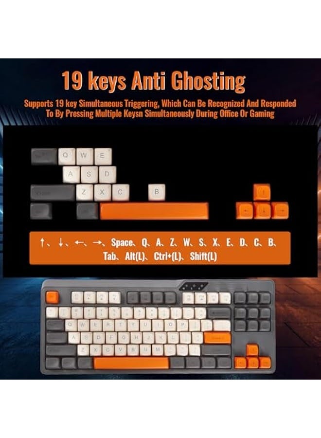 80% Gaming Keyboard and Mouse Combo, Compact 87-Key LED Backlit Keyboard, Lightweight 3200DPI Mouse, Mechanical Feel Anti-ghosting Wired Gaming Set for PC PS5 Xbox Gamer Office - Grey - Image 2