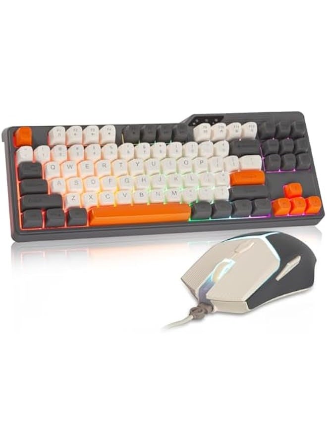 80% Gaming Keyboard and Mouse Combo, Compact 87-Key LED Backlit Keyboard, Lightweight 3200DPI Mouse, Mechanical Feel Anti-ghosting Wired Gaming Set for PC PS5 Xbox Gamer Office - Grey - Image 1
