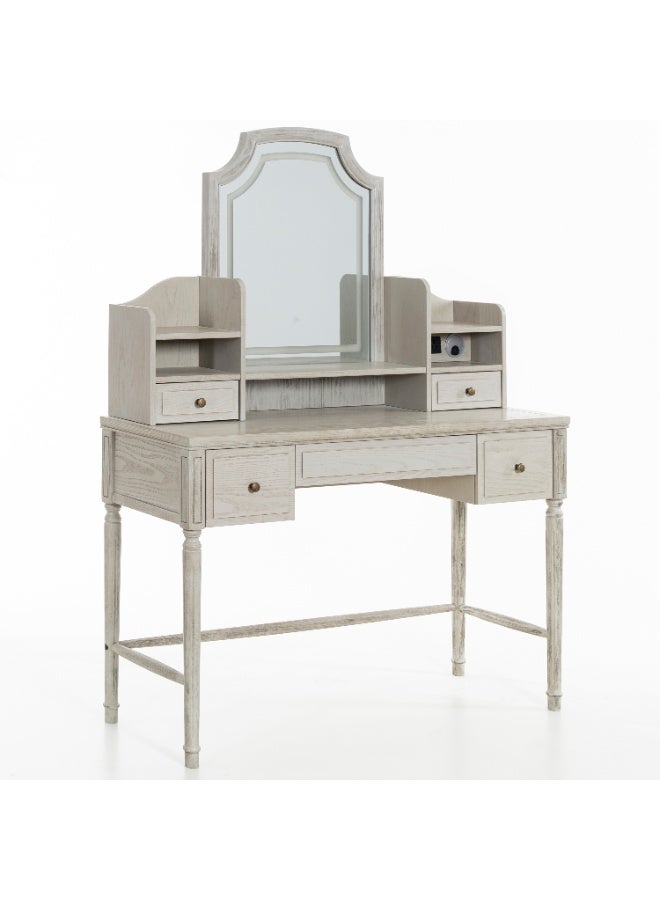 شوغوري طاولة تزيين من الخشب الصلب مع مرآة مضيئة قابلة للتعديل، مكتب تزيين رجعي رمادي مع أدراج، طاولة مكياج 120x40x151 سم لغرفة النوم - Image 2