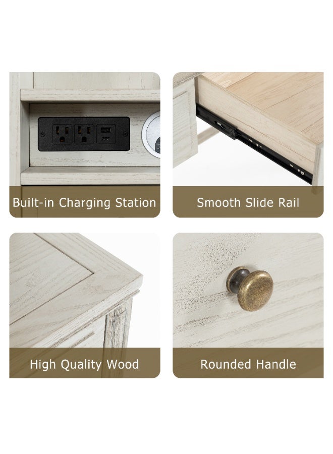 شوغوري طاولة تزيين من الخشب الصلب مع مرآة مضيئة قابلة للتعديل، مكتب تزيين رجعي رمادي مع أدراج، طاولة مكياج 120x40x151 سم لغرفة النوم - Image 4