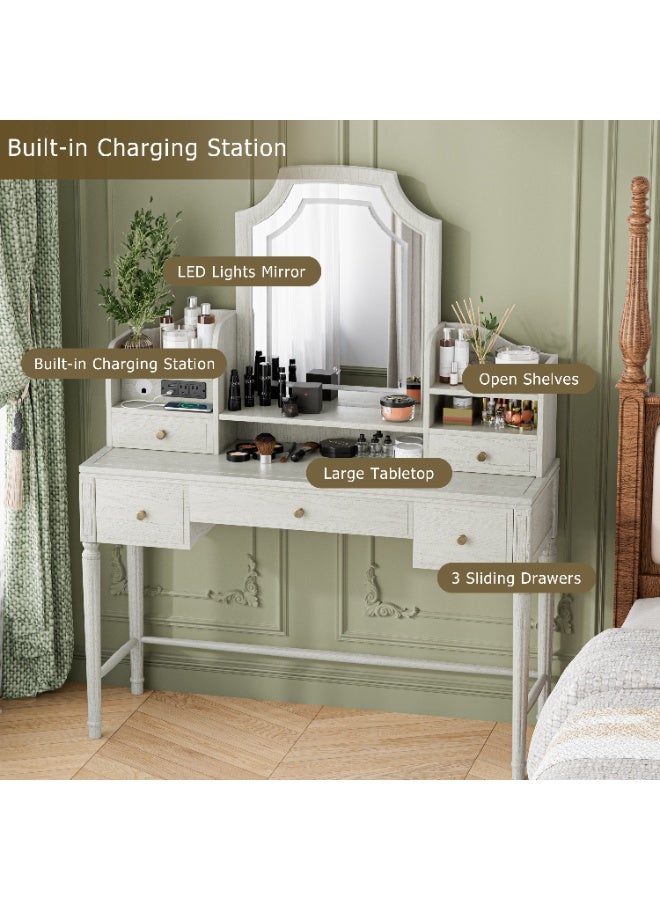 شوغوري طاولة تزيين من الخشب الصلب مع مرآة مضيئة قابلة للتعديل، مكتب تزيين رجعي رمادي مع أدراج، طاولة مكياج 120x40x151 سم لغرفة النوم - Image 5