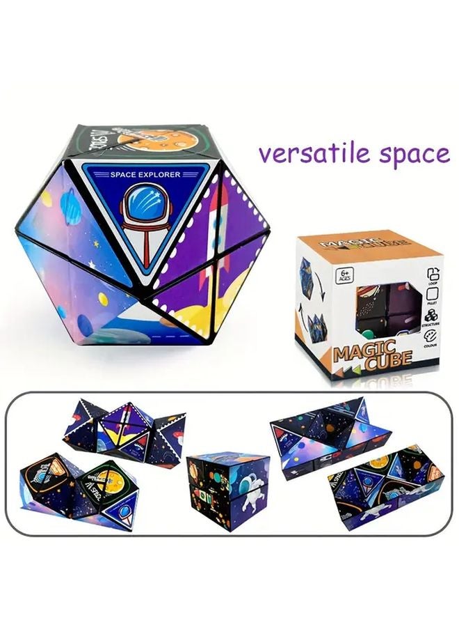 Multicolored Infinity Cube 3D Puzzle Space Themed Geometric Flip Toy Hexagon Shape ABS Material - Image 2