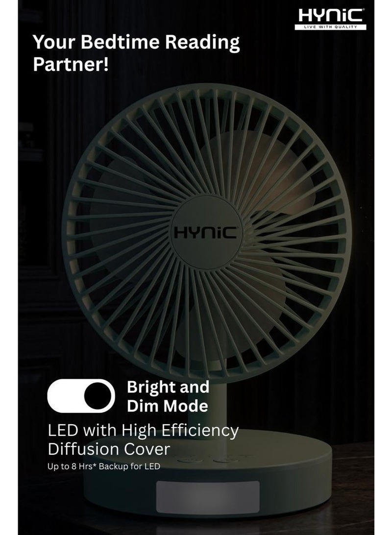 هاينك مروحة مكتبية محمولة مع مصباح LED (HF 717) – مروحة شخصية قابلة لإعادة الشحن بثلاث سرعات، رأس قابل للتعديل، وظيفة التذبذب، وضوء ليلي فائق السطوع – شحن من النوع C، باللون الأخضر النعناعي - Image 4