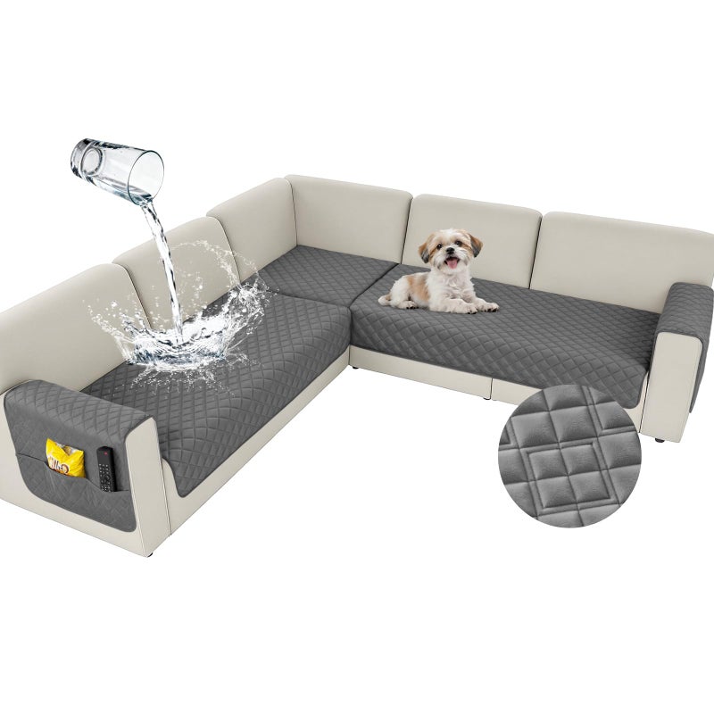 Arfntevss Waterproof Corner Sectional Couch Covers for Dogs Pet L Shape Sofa Cover Washable Velvet Large Couch Cushion Protector for Sectional Sofa Non Slip U Shaped Slipcovers Dark Grey XXLarge - Image 2