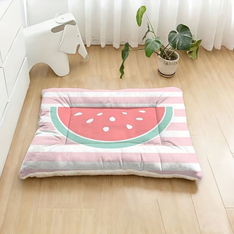فراش ناعم جداً قابل للعكس للكلاب 60x90 سم بتصميم بطيخ مخطط وردي قابل للغسل وسادة قفص لجميع الفصول - Image 1