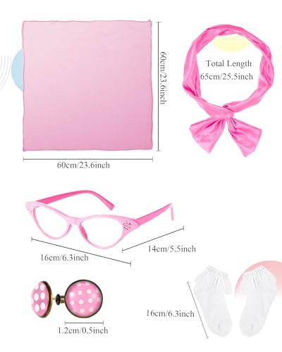 Silicherry 1950s Kids Poodle Skirt 50s Sock Hop Costume with Shirt Scarf Headband Earrings Glasses Socks(10-12 Years,Pink) - Image 3