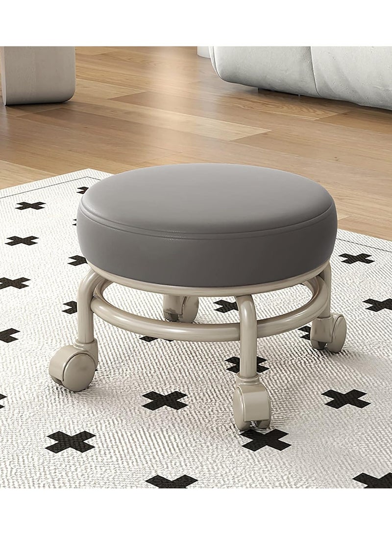 DubaiGallery Low Stool with Wheels, Roller Seat Short Rolling Stools with Universal Swivel Caster Wheels Leather Low Small Stools on Wheels for Home Garage  - Image 2