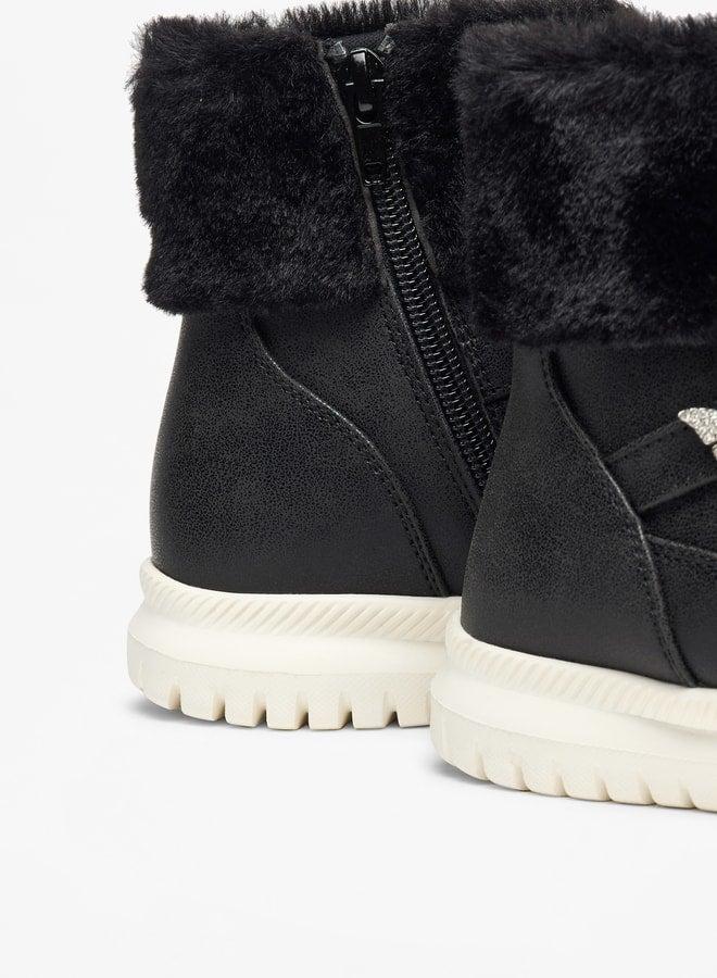 Flora Bella By Shoexpress Girl's Plush Detail High Cut Boots with Zip Closure - Image 5