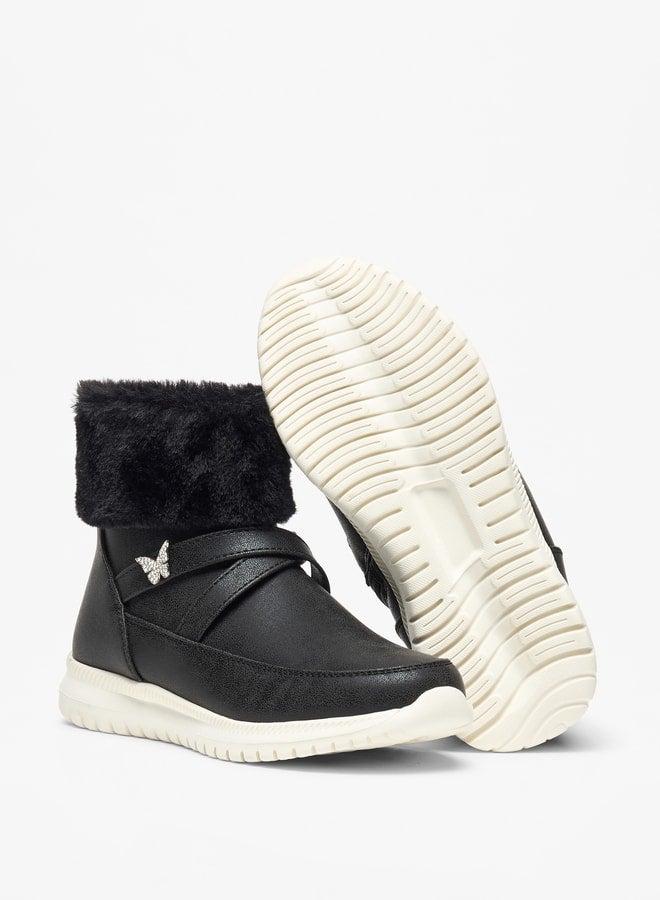 Flora Bella By Shoexpress Girl's Plush Detail High Cut Boots with Zip Closure - Image 4