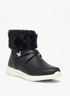 Flora Bella By Shoexpress Girl's Plush Detail High Cut Boots with Zip Closure  - Image 1