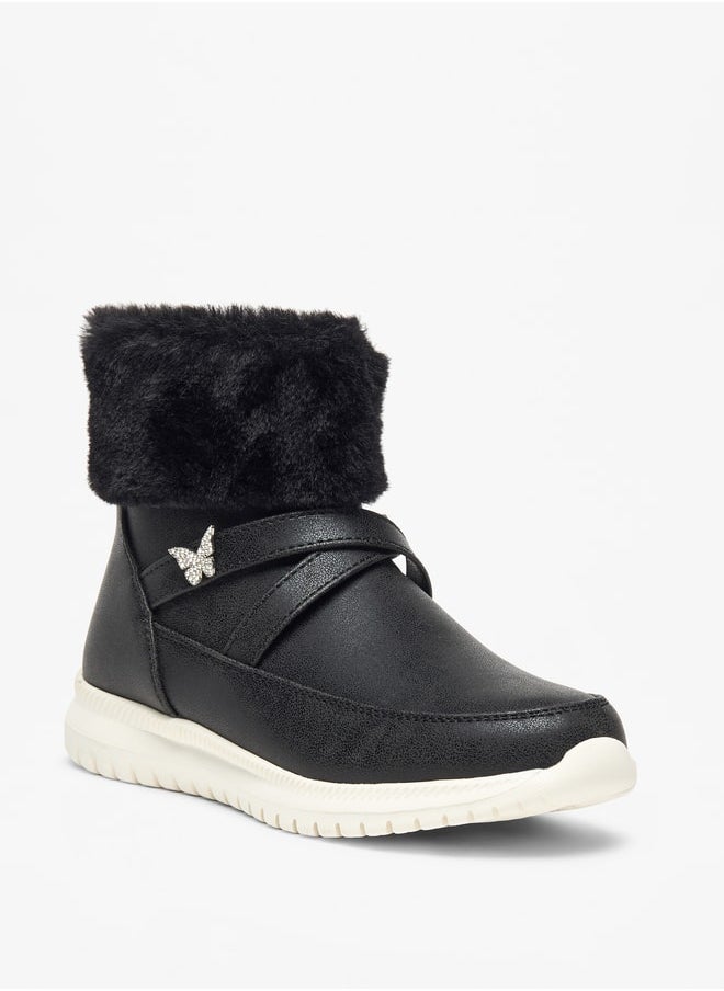 Flora Bella By Shoexpress Girl's Plush Detail High Cut Boots with Zip Closure  - Image 1