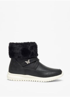 Flora Bella By Shoexpress Girl's Plush Detail High Cut Boots with Zip Closure  - Image 3