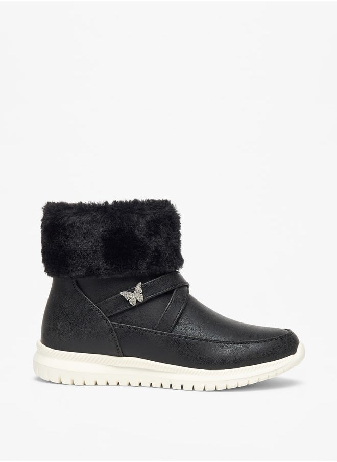 Flora Bella By Shoexpress Girl's Plush Detail High Cut Boots with Zip Closure  - Image 3