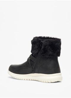 Flora Bella By Shoexpress Girl's Plush Detail High Cut Boots with Zip Closure  - Image 2