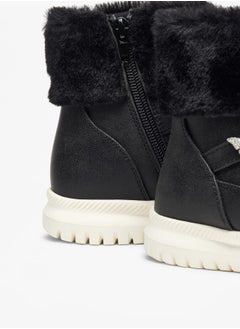Flora Bella By Shoexpress Girl's Plush Detail High Cut Boots with Zip Closure  - Image 5