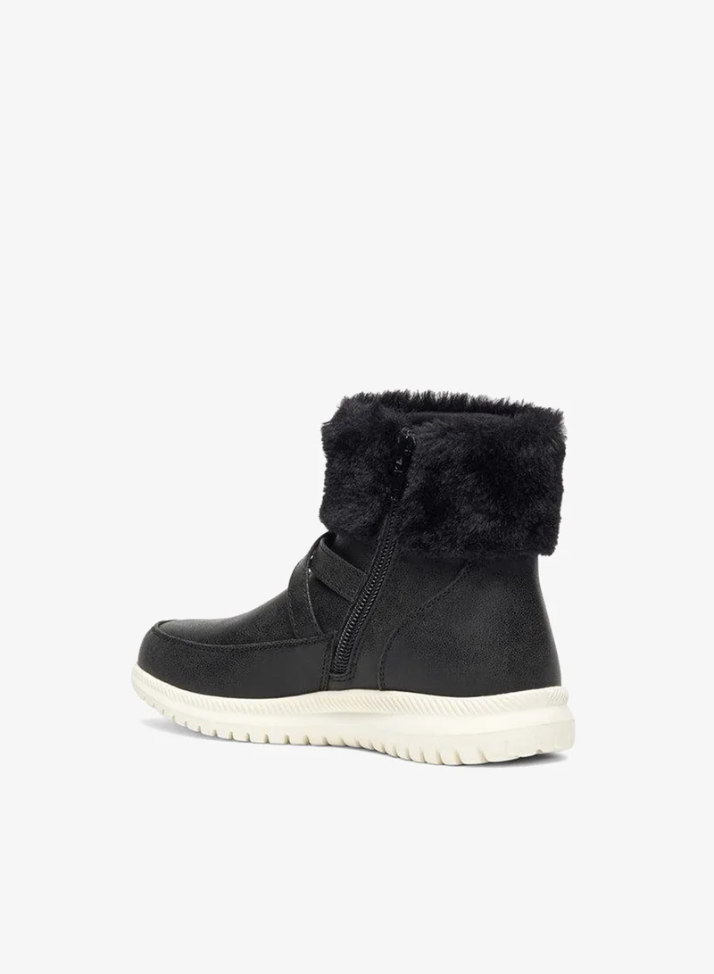 Flora Bella By Shoexpress Girl's Plush Detail High Cut Boots with Zip Closure