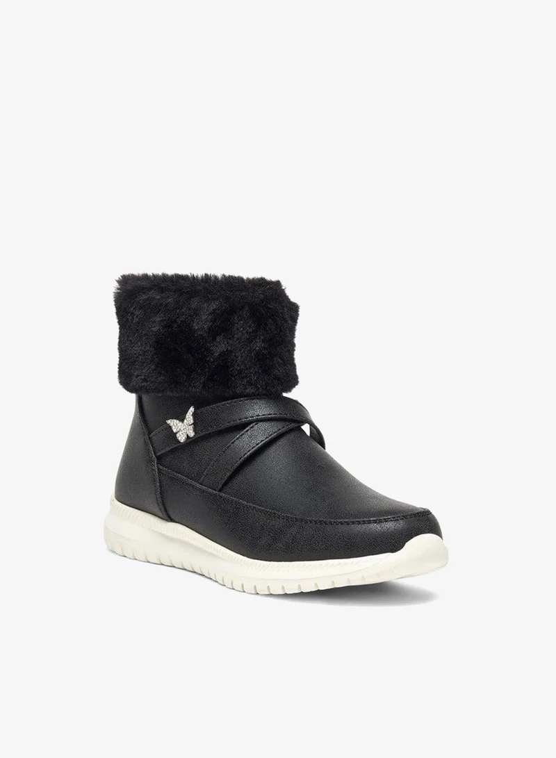 Flora Bella By Shoexpress Girl's Plush Detail High Cut Boots with Zip Closure
