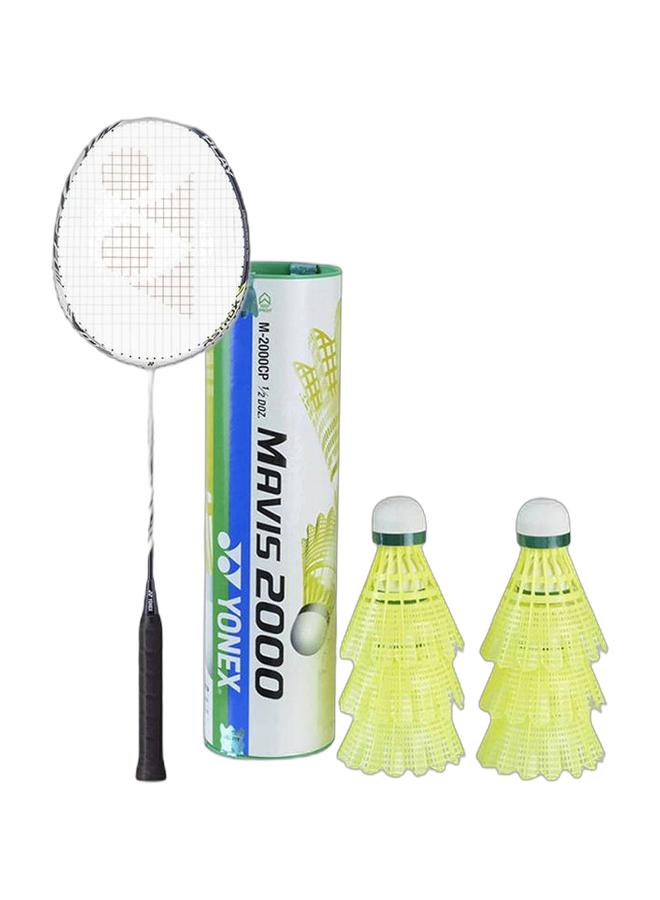 Yonex Astrox 99 Play White Tiger 4U G5 + Mavis 2000 Green Cap Slow Badminton Shuttlecock 6 Pack, Yellow Pack - Image 1